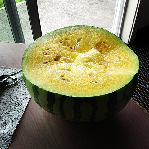 Yellow watermelon sliced